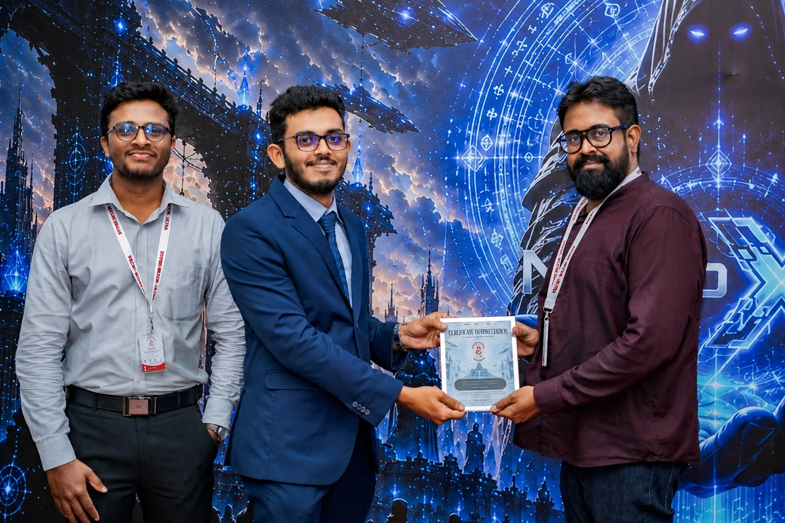 Ravindu Koralage with the Hyper Nexus Ultra certificate of appreciation at a sponsored event
